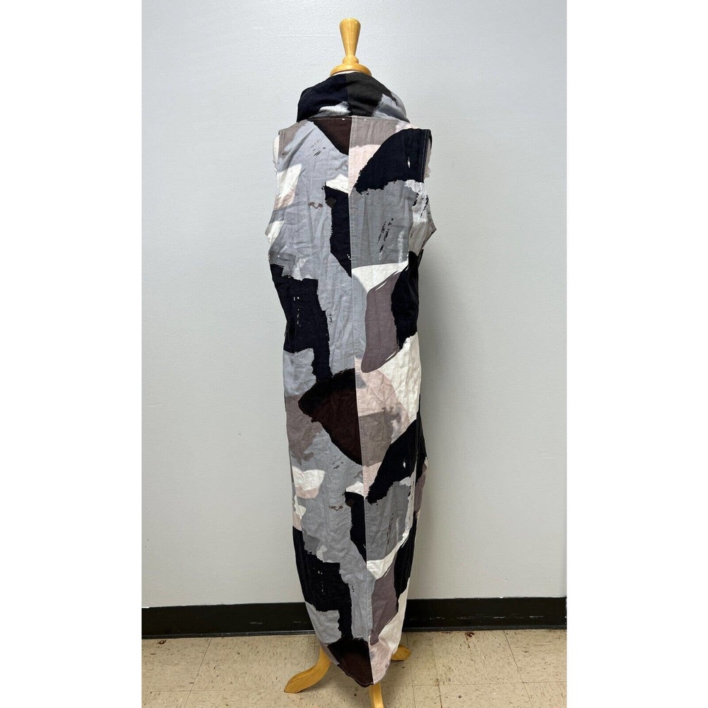 NWT ForCynthia Navy Multicolor Linen Blend Cowl Neck Maxi Dress Size L MSRP $120 - Picture 8 of 16